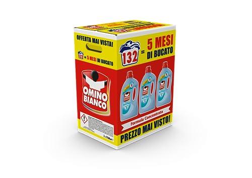 Omino Bianco - Detersivo Lavatrice Liquido, 132 Lavaggi, Muschio Bianco, 1760 ml x 3 Confezioni