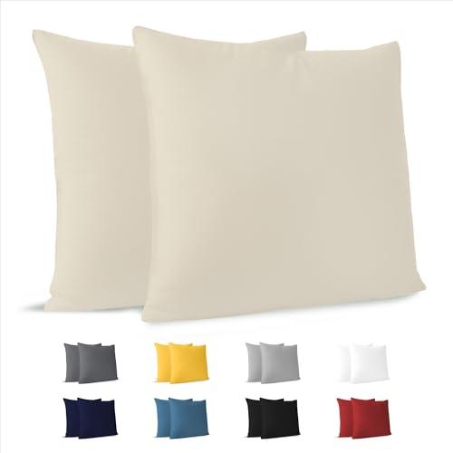 Dreamzie Federa per cuscino 50 x 50 cm (set di 2) 100% cotone jersey 150 gsm, colore: beige, federa 50 x 50 cotone, resistente e ipoallergenico per cuscino
