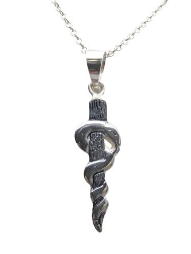Bastone di Esculapio: Ciondolo e Catenina in Argento 925 - Pendente Simbolo Asclepio - Girocollo - Medicina - Medico - Dottori -