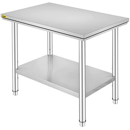 Tavolo da Lavoro Professionale in Acciaio Inox VEVOR 90x60 cm con Alzatina