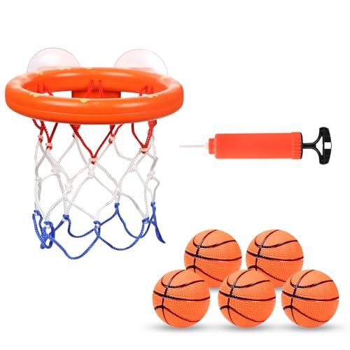 Vicloon Mini Set da Pallacanestro da Interno, Mini Canestro da Basket con Ventose, Giocattolo per Baby Shower con 1 Canestro da Basket, 5 Palline e 1 Pompa, Regalo per Bambini Sport di Svago