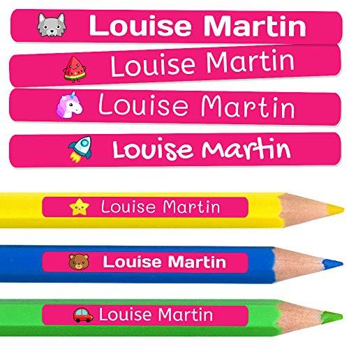 100 etichette adesive personalizzate per matite, penne e pennarelli. Adesivi scolastici con nome per contrassegnare gli oggetti. Adesivi impermeabili per scuola. Misura 4,6 x 0,6 cm