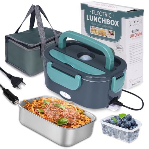 XREXS Lunch Box elettrico, 60 W, 1,5 l, per auto, 3 in 1 (12 V/24 V/220 V), per il pranzo, per la casa, il campeggio, il riscaldamento portatile, 60 W, con forchetta