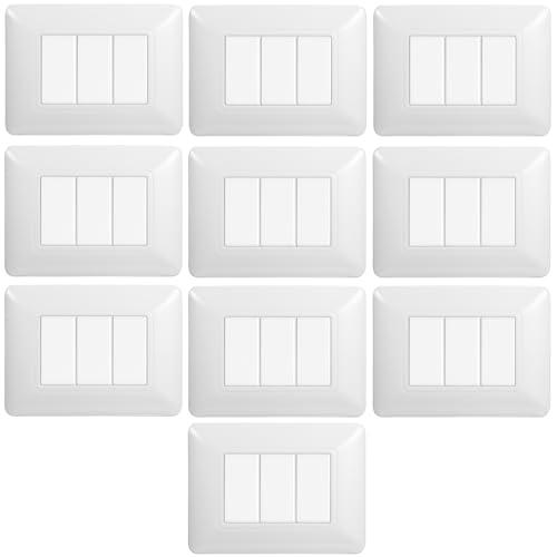 Confezione da 10 Placche Compatibili Bticino Matix, 3 Moduli, Bianco