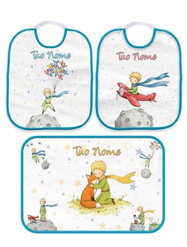 Set Bavaglino Asilo Personalizzato con Nome - Azzurro (2 Bavaglini + Asciugamano)