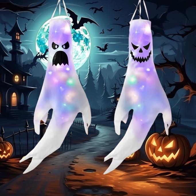2 Maniche a Vento Fantasma di Halloween con LED Colorati