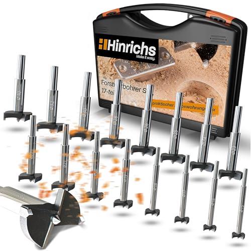 Hinrichs Set di Punte Forstner 17 Pezzi in Cassa in Plastica - Set di Forstner da 15 a 40 mm - Punte da Legno - Punta da Fresatura - Punta da Trapano per Legno - Fresa a Tazza per Rami di Legno