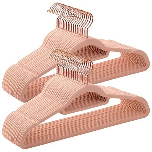 SONGMICS Grucce Appendiabiti in Velluto Rosa Corallo, Set da 50