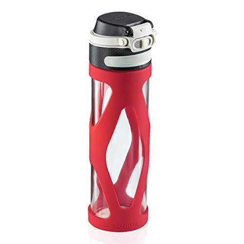 Leifheit Flip Borraccia vetro 600 ml, Rosso