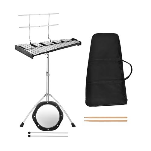 COSTWAY Set di Xilofono a 32 Note, Glockenspiel con Supporto in Metallo, Altezza Regolabile, Metallofono con Leggio per Spartiti, Mazzette, per Bambini e Adulti