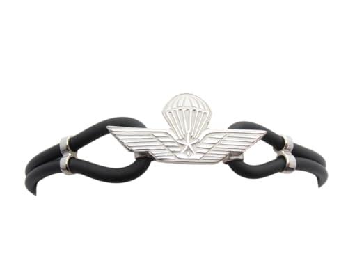 Paracadutisti: Braccialetto in Argento 925 e Caucciù - Bracciale con Simbolo dei Parà - Brevetto - Fregio - Stemma