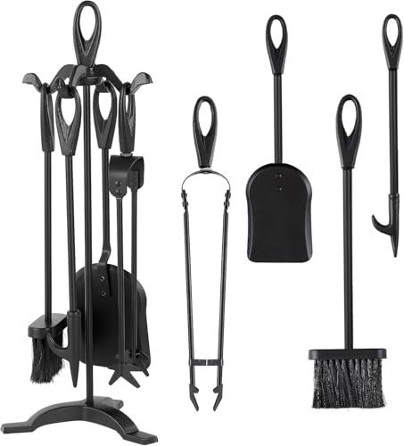 Amagabeli Set di 5 Utensili per Camino in Ferro Battuto Nero, 64 cm