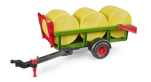 bruder 02204 - Raccoglitore di balle rotonde con 3 balle rotonde - Accessori per trattori, rimorchio per balle, fattoria, agricoltura, giocattoli