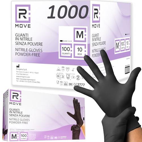 RMOVE 1000 Guanti in Nitrile Neri M - Monouso, Ipoallergenici e Senza Polvere