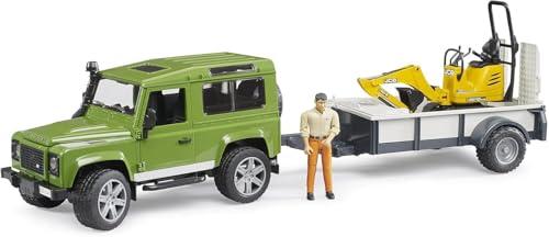 Bruder 02593 - Land Rover Defender Station Wagon con rimorchio monoasse, microescavatore JCB 8010 CTS, operaio edile