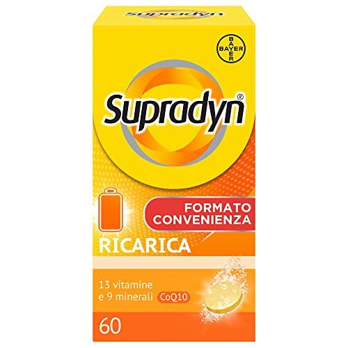 Supradyn Ricarica Multivitaminico Completo Vitamine e Minerali per Adulti, Integratore Vitamine A, B, C, D3, E, K, Magnesio, Calcio, Zinco, Selenio e Coenzima Q10, Gusto Arancia 60 Compresse Rivestite