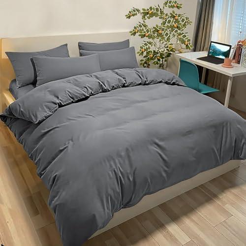 Set Copripiumino Una Piazza e Mezza Grigio Scuro in Microfibra