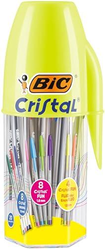BIC Megatubo, Set Penne a Sfera Colorate Cristal Original, Fun e Fluo, 20 Unità