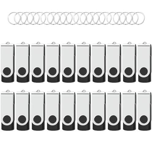 WOOOLKEN 20 Pezzi Chiavetta USB 8GB Nera Girevole con Portachiavi