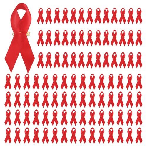 100 Nastri Rossi in Raso con Spilla per Sensibilizzazione HIV/AIDS