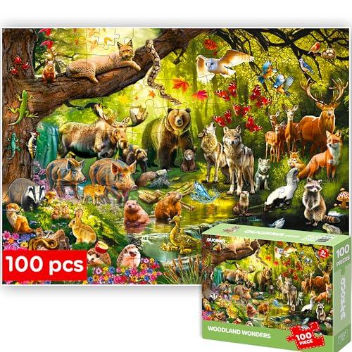 QUOKKA Puzzle Animali della Foresta - 100 Pezzi per Bambini 4-9 Anni