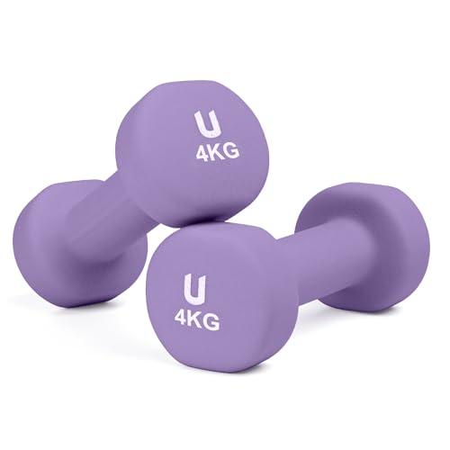Unycos - Set di 2 Manubri Antiscivolo in Neoprene, Coppia di Pesi Rotonde da 4 kg - Viola Chiaro