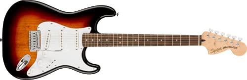 Squier by Fender Stratocaster Serie Affinity, Tastiera in Alloro, Battipenna Bianco, Sunburst su 3 Colori, Include lezioni virtuali gratuite su Fender Play