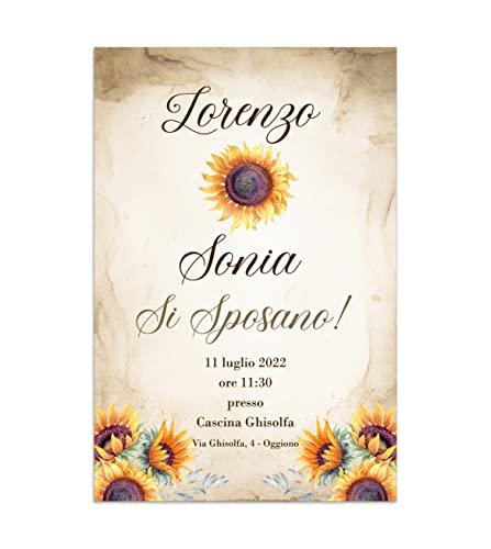 Partecipazioni Matrimonio Girasole - Inviti Nozze Eleganti e Solari (Set da 10)