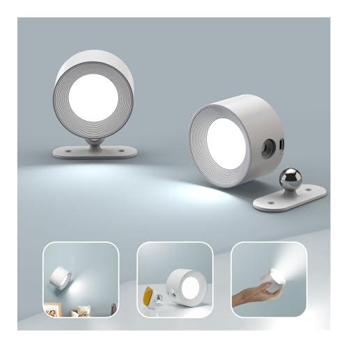 Coollamp 2pz Luci da Parete a Batteria, Applique da Parete per Interni con 3 Modalità di Colore, 3 Livelli di Luminosità, Rotazione di 360°, Controllo Tattile, Lampada da Muro per Lettura
