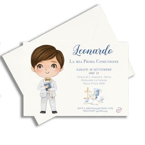 Set da 10 inviti con busta comunione bambino o bambina personalizzati 13x18 per prima comunione cresima disegno personalizzato partecipazione biglietto