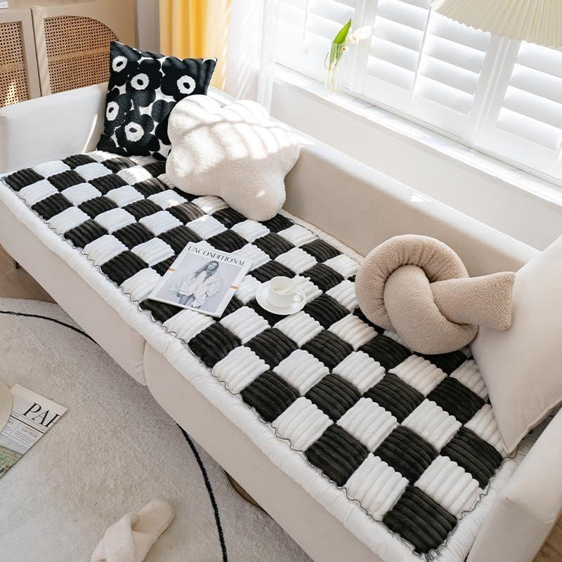 Funnyfuzzy - Telo copridivano quadrato a quadri, colore crema, 45 x 45 cm