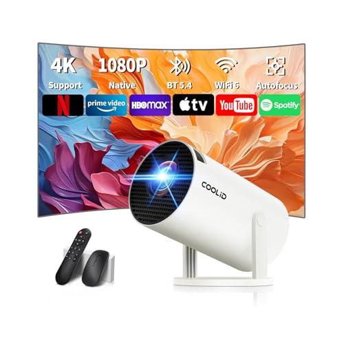 Mini Proiettore Portatile WiFi 6 BT 5.4 1080P HD con Messa a Fuoco Automatica e Correzione Trapezoidale