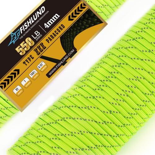 FISHLUND Paracord riflettente 550 libbre - Verde Neon