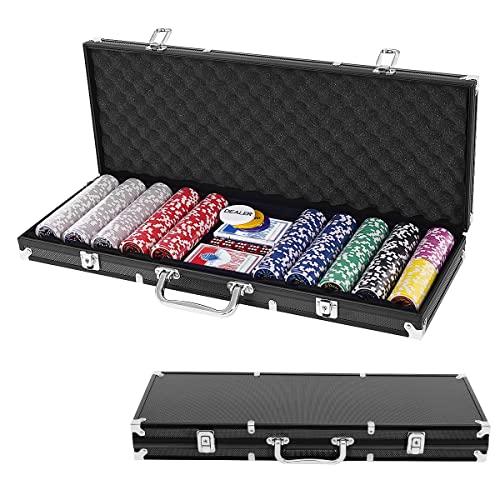 Set da Poker Professionale GYMAX con 500 Fiches, Valigetta in Alluminio e Accessori