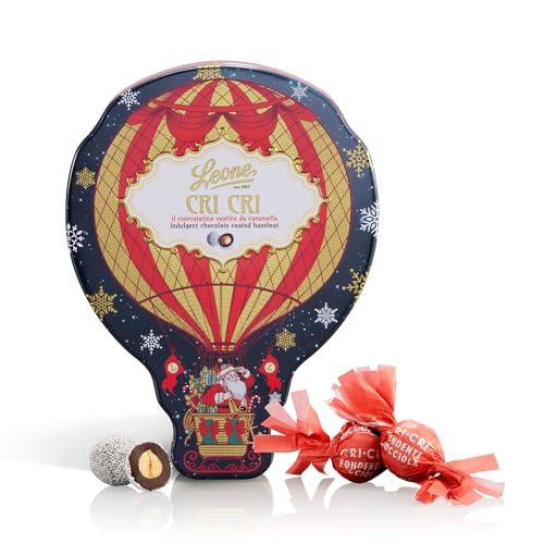 Leone dal 1857 - Latta Cri Cri Torinesi Cioccolato Fondente - Nocciola Ricoperta di Cioccolato e Granella di Zucchero - Edizione Limitata Natale in Mongolfiera - Latta Mongolfiera 60 gr