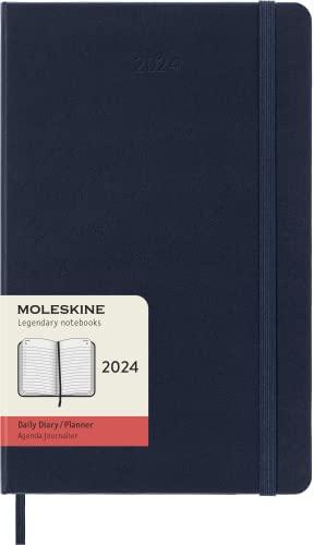 Moleskine Agenda Giornaliera 12 Mesi 2024, Agenda 2024, Formato Large 13x21, Copertina Rigida e Chiusura Elastica, Colore Blu Zaffiro