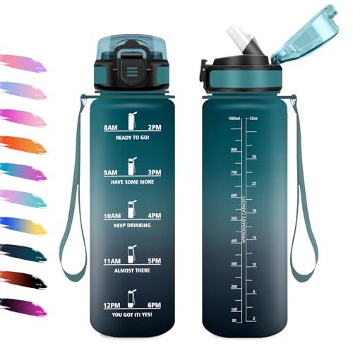 Borraccia Sportiva Motivazionale 1L con Indicatore Orario e Cannuccia