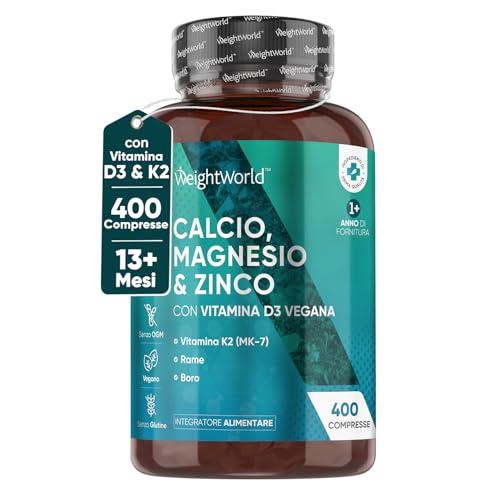 Calcio Magnesio Zinco Vitamina D3 K2 - 400 Compresse Vegan