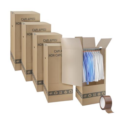 IMBALLAGGI 2000 - Scatole Porta Abiti con Barra Appendiabiti - 50x50x110 cm - Trasloco Armadio (6 pz + Nastro Omaggio)
