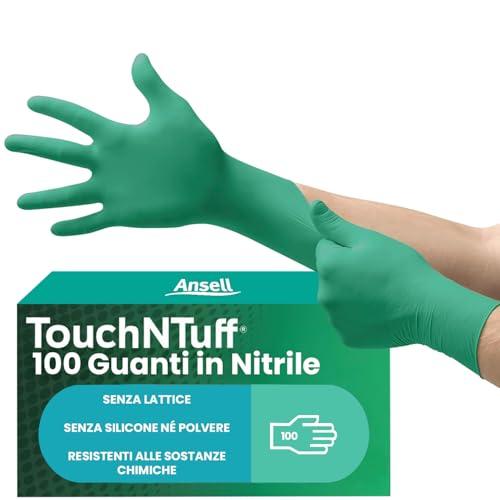 Ansell TouchNTuff 92-600 Guanti Monouso in Nitrile, Verde, Taglia L (100 Guanti)