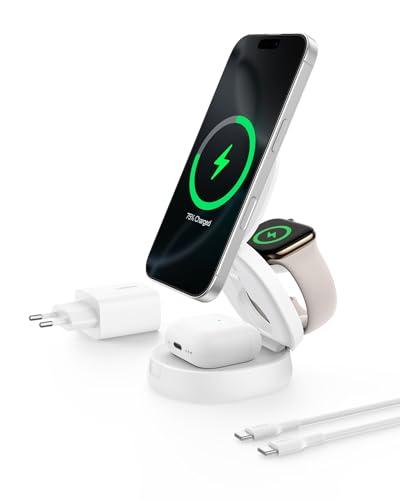 Belkin BoostCharge Caricatore Wireless 3 in 1 Qi2 MagSafe 15W Bianco