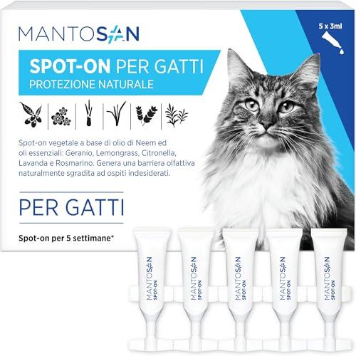Mantosan Spot-On Vegetale per Gatti 5 Pipette da 3ml Protezione Naturale con Olio di Neem Ozonizzato e Oli essenziali di Geranio, Citronella, Lemongrass, Lavanda e Rosmarino - Made in Italy