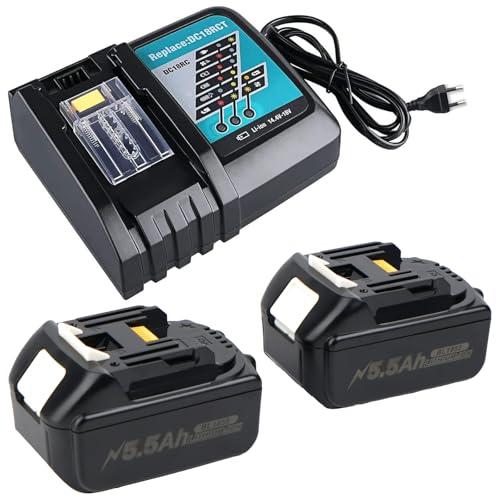 Kit 2 Batterie 18V 5.5Ah Compatibili Makita con Caricabatterie DC18RC