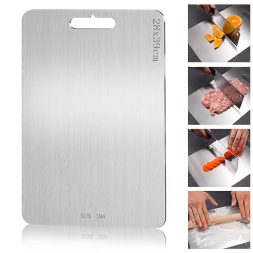 Tagliere in Acciaio Inox, 39 x 28cm - Bifacciale per Carne, Frutta, Verdura