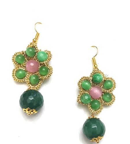 Orecchini Chiacchierino Oro, Rosa e Verde con Cristalli