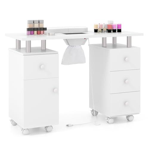 COSTWAY Tavolo Manicure con Aspiratore, Cassetti e 8 Ruote Bloccabili