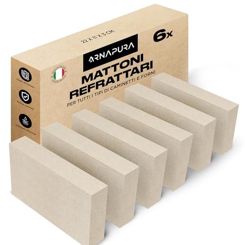 ARNAPURA Pack 6 Mattoni Refrattari per Forno a Legna, 22x11x3 cm