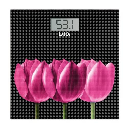 Laica PS1075, Bilancia da bagno con schermo LCD, Peso massimo 180 kg, Fiori Rosa