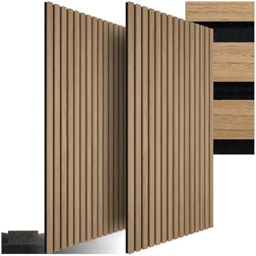 TecTake® Set di 2 Pannelli Acustici Effetto Legno, Pannelli Fonoassorbenti Decorativi per Pareti, Pannelli Fonoassorbenti Soffitto, Pannelli Murali, Design Moderno - Rovere Chiaro, Rovere Sonoma