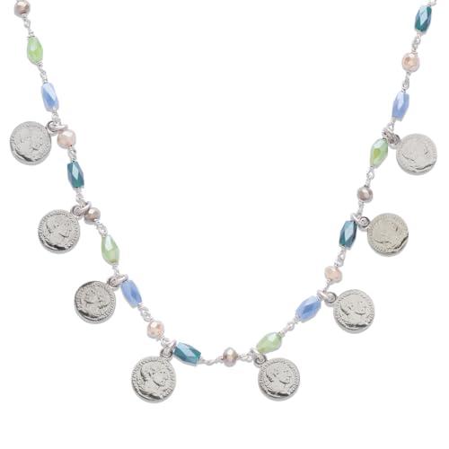 Collana Girocollo in Argento 925 con Monete e Pietre Colorate - Linea Italia Gioielli